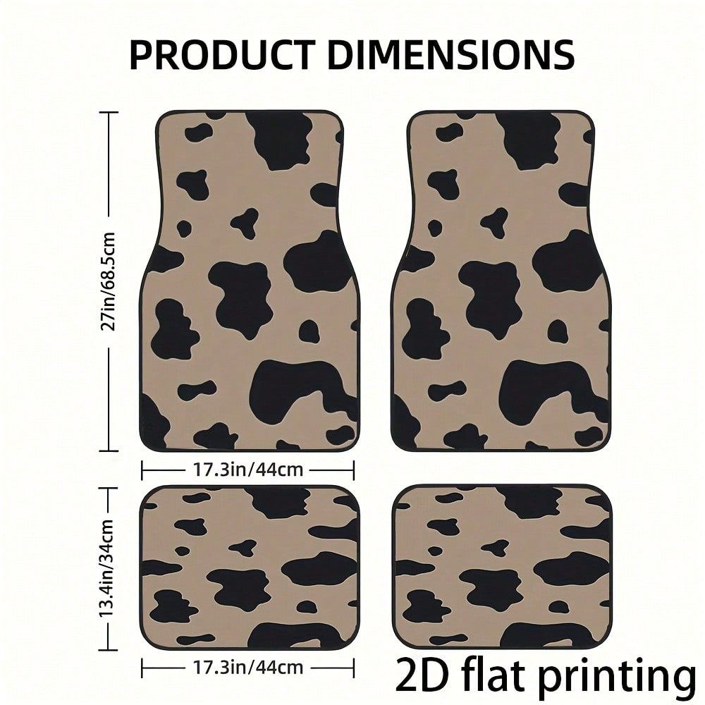 Cow Mat Rubber - พรมปูพื้นรถยนต์ 4 ชิ้น, ลายจุดวัว, วัสดุโพลีเอสเตอร์ไฟเบอร์, พรมปูพื้นรถยนต์แบบสากล,