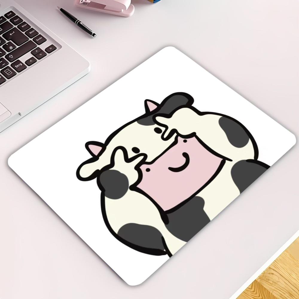 Cow Mat Rubber - แผ่นรองเมาส์ลายแมวและวัวน่ารัก ขนาดเล็ก ฐานยางกันลื่น สำหรับตกแต่งโต๊ะทำงาน แล็ปท็อป และบ้าน